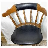 Solid Oak Bar and 3 Swivel Bar Stools - Bar 53.25"W x 19"D x 41"H Bar Stool:17"W x 19"D x 40"H - 27" Seat Height  - Note: Small tear in one bar stool, and patch on another bar stool