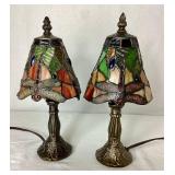 Pair of Small Tiffany Style Draon Fly Lamps 5"W x 12"H