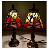 Pair of Small Tiffany Style Draon Fly Lamps 5"W x 12"H