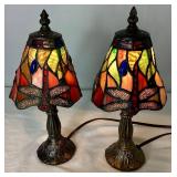 Pair of Small Tiffany Style Draon Fly Lamps 5"W x 12"H