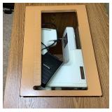 Sears Kenmore Sewing Machine in Wooden Table- Model 385.18836 -Plus Accessory Kit Model 213702016 and Sewing Basket (Table 31.75"W x 19.75"D x 30.5"H) - Width Extended is 63.25"W