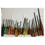 Assorted Hand Tool Set- includes: Hammers, ScrewDrivers, Pry Bar, Hatchet, Hand Saws, Sledge Hammer, 9 Piece Nut Driver Set, Wire Cutters, and Much More