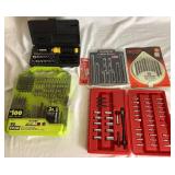 Black & Decker Corded Power Tools Set - 7.25"  Circular Saw,  1/3 HP Jig Saw, 3/8" Variable Spped Reversing Drill, Bit Set, Lawn Mower Sharpener, Ryobi 95 pc Drill and Impact Driver Set, Stanley Miter