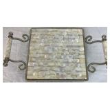 Mother of Pearl Trivet Serving Tray with Matching Cheese and Spread Knives- Tray: 12"W x 7.5"D, Knives: 7" L