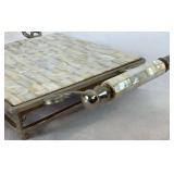 Mother of Pearl Trivet Serving Tray with Matching Cheese and Spread Knives- Tray: 12"W x 7.5"D, Knives: 7" L