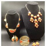 Copper Statement Jewelry Set with Necklace and Earrings, Vintage Bangle Bracelet plus Vibrant Bubble Bead Set - Necklace and Earrings