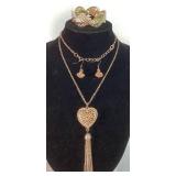 Collection of Pink and Rose Gold Tone Necklaces, Bracelets and Earrings