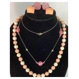 Collection of Pink and Rose Gold Tone Necklaces, Bracelets and Earrings