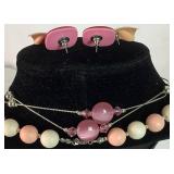 Collection of Pink and Rose Gold Tone Necklaces, Bracelets and Earrings
