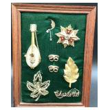 Framed Collection of Vintage Broochs and Pins including Society of the Army of the Potomac Brooch