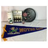 Vintage Notre Dame/Indiana Bundle of The Fighting Irish Felt Pendant, Indiana Shot Glass, Notre Dame Water Bottle, Echoes of Notre Dame Football and 1960