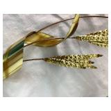 Brass Wheat Stalks with Copper Ribbon and Vintage Impressionist Oil Painting of Fall River Landscape