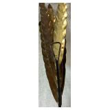 Brass Wheat Stalks with Copper Ribbon and Vintage Impressionist Oil Painting of Fall River Landscape