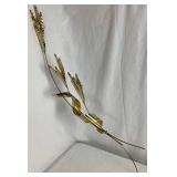 Brass Wheat Stalks with Copper Ribbon and Vintage Impressionist Oil Painting of Fall River Landscape