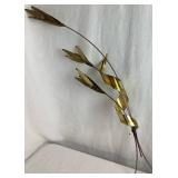 Brass Wheat Stalks with Copper Ribbon and Vintage Impressionist Oil Painting of Fall River Landscape