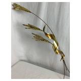 Brass Wheat Stalks with Copper Ribbon and Vintage Impressionist Oil Painting of Fall River Landscape