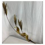 Brass Wheat Stalks with Copper Ribbon and Vintage Impressionist Oil Painting of Fall River Landscape