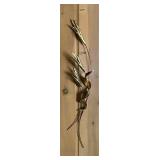 Brass Wheat Stalks with Copper Ribbon and Vintage Impressionist Oil Painting of Fall River Landscape