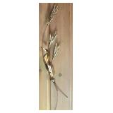 Brass Wheat Stalks with Copper Ribbon and Vintage Impressionist Oil Painting of Fall River Landscape