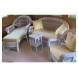 4 Pc Wicker Patio Set with Yellow Cushions
