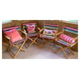 Set of 4 Beach Themed Folding Directors Chairs and 4 Accent Pillows