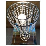 Mirrored End Table with Etched Floral Design and Chrome Table Lamp with Cascading Teardrops