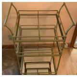 Gold Metal 3 Tier Bar Cart with Vintage Amber Glass Musical Decanter