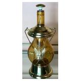 Gold Metal 3 Tier Bar Cart with Vintage Amber Glass Musical Decanter