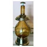 Gold Metal 3 Tier Bar Cart with Vintage Amber Glass Musical Decanter