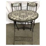 3 Pc Bistro Set with Black Metal Frame and Black & White Tiled Mosaic Tabletop