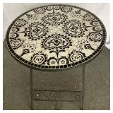 3 Pc Bistro Set with Black Metal Frame and Black & White Tiled Mosaic Tabletop
