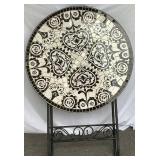 3 Pc Bistro Set with Black Metal Frame and Black & White Tiled Mosaic Tabletop