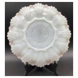 Vintage Kings Crown Thumbprint Compote and Vintage Milk Glass Deviled Egg Plate with Gold Trim
