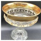 Vintage Kings Crown Thumbprint Compote and Vintage Milk Glass Deviled Egg Plate with Gold Trim