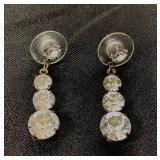 Vintage Juliana Style Rhinestone Silver Tone Clamper Bracelet, Rhinestone Brooch and Vintage Drop Earrings with Etched Glass Mirrored Jewelry Box