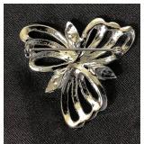Vintage Juliana Style Rhinestone Silver Tone Clamper Bracelet, Rhinestone Brooch and Vintage Drop Earrings with Etched Glass Mirrored Jewelry Box