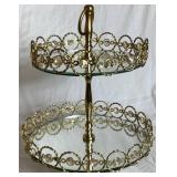 Gold Glass Two Tier Stand and Gold Dessert Display Stand