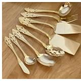 Wallace Silver Antique Baroque (Gold Electroplate) Flatware Set in Original Wood Box