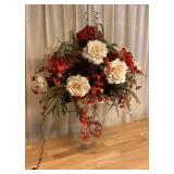 Large Artificial Lit Floral Arrangement with Rust and Tan Roses & Hydrangeas