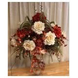Large Artificial Lit Floral Arrangement with Rust and Tan Roses & Hydrangeas