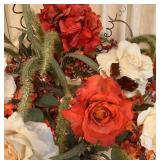 Large Artificial Lit Floral Arrangement with Rust and Tan Roses & Hydrangeas