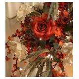 Large Artificial Lit Floral Arrangement with Rust and Tan Roses & Hydrangeas