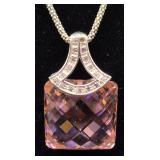 Sterling Silver Necklace and Earrings Set with Pink Lab Created Sapphire Pendant
