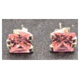 Sterling Silver Necklace and Earrings Set with Pink Lab Created Sapphire Pendant