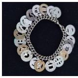 One of a Kind Sterling Silver Bracelet with Bus Fare Tokens from Around the US
