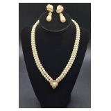 Pearl and Rhinestone 17" Necklace and Earrings Set