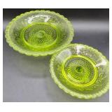 Vintage Lime Green Depression Glass Pedestal Dishes and Vintage Jeweled Vanity Tray