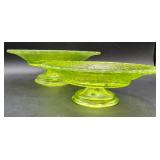 Vintage Lime Green Depression Glass Pedestal Dishes and Vintage Jeweled Vanity Tray