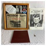 John F. Kennedy Memorabilia Collection Kennedy Shadow Box, Torch is Passed Book and JFK  Commemorative Medal/Token,