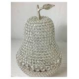 Large 19" Crystal Silver Pear Sculpture with Faux Rhinestones and Siver Finish